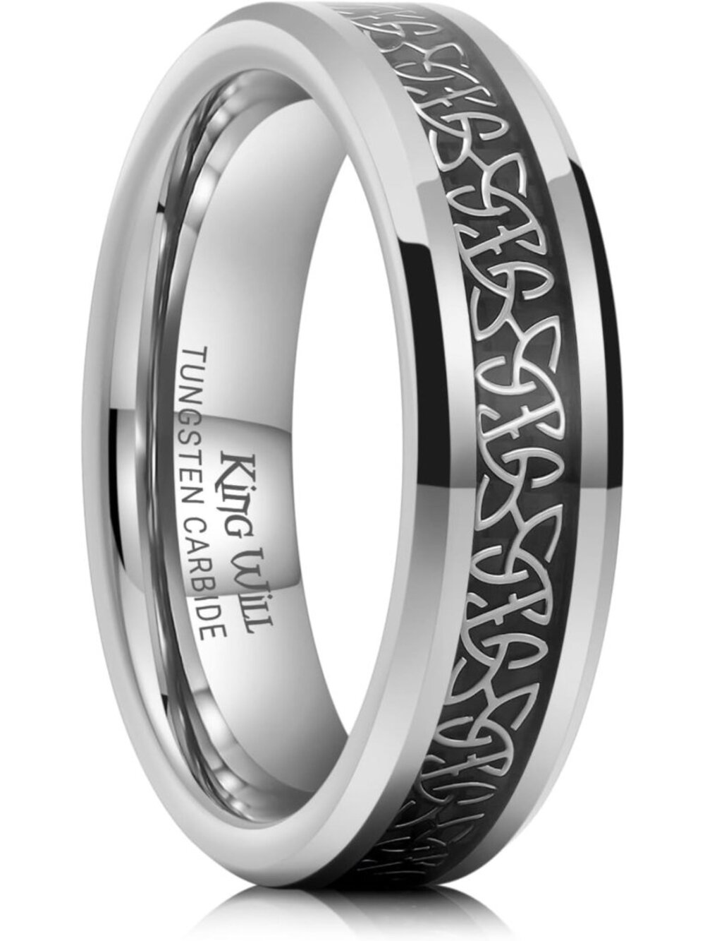 Celtic Claddagh Tungsten Ring with Opal & Carbon Fiber Inlay - Men's Comfort Fit